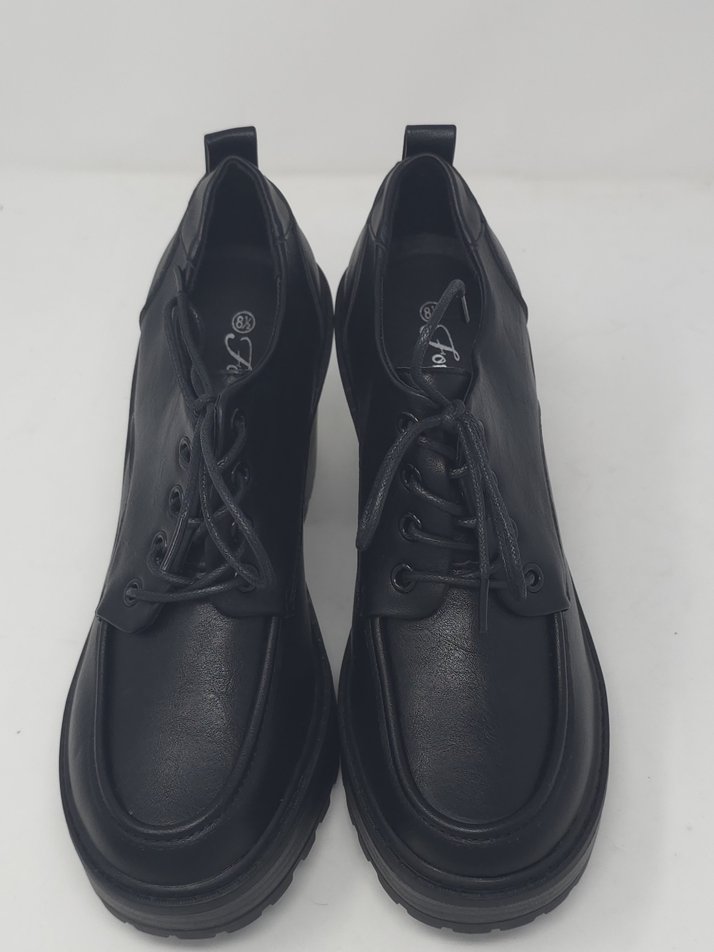 Charcoal Platform Chunky Heel Oxford Lace Up  Lug Sole Trendy - Picture 10 of 10